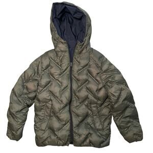 Zara Kids Puffer Zip Up Jacket Youth Size 9 Blue Green Reversible Hooded Coat